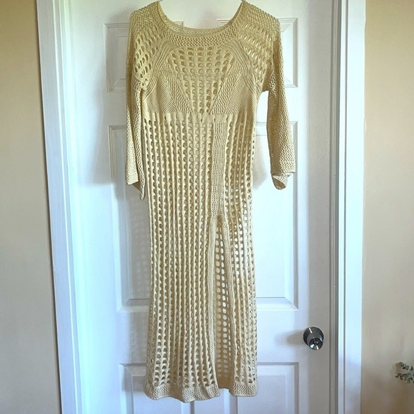 Bell Sleeve Open Knit Crochet sweater beach Dress Swim Coverup Boho cover-up - Picture 4 of 9